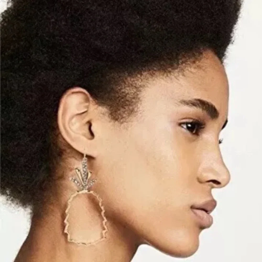 ALEXIS BITTAR • Gold Silver Crystal Abstract Pineapple Cut Out Drop Earrings